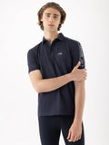 Polo blu da uomo con nastro logato