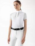 Polo competizione bianca con maniche corte in tulle da donna