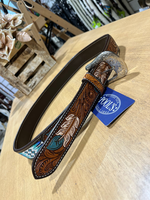 Cinturata WESTERN BEADED BELT WITH FEATHER